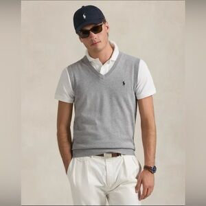 Men's Polo Ralph Lauren V-Neck Sweater Vest Sz L Pima Cotton